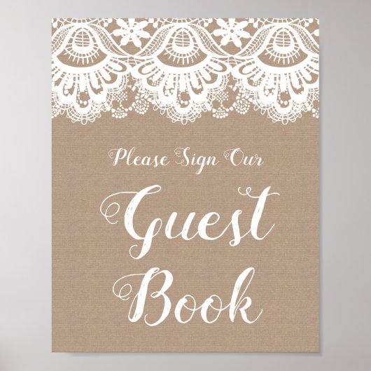 Burlap en Lace Wedding Guest Book Sign Poster (Voorkant)