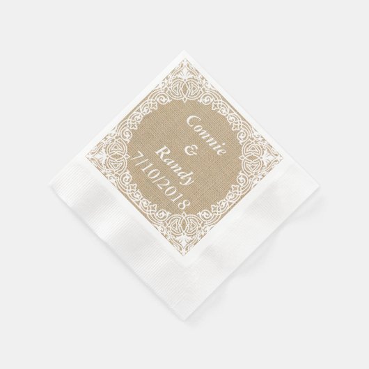Burlap en Lace Wedding Paper Napkins Servetten (Hoek)
