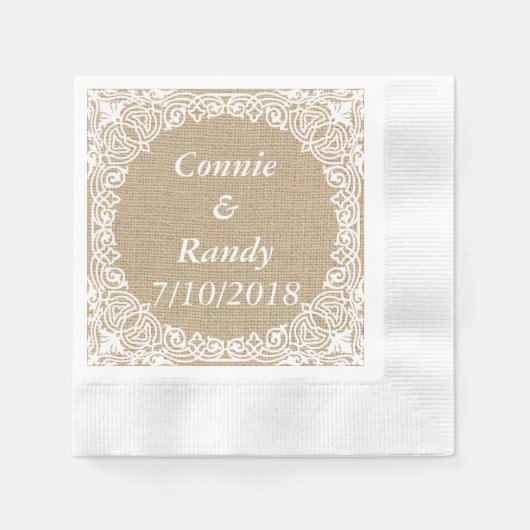 Burlap en Lace Wedding Paper Napkins Servetten (Voorkant)