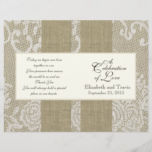 Burlap- en Lace Wedding-programma (Voorkant)