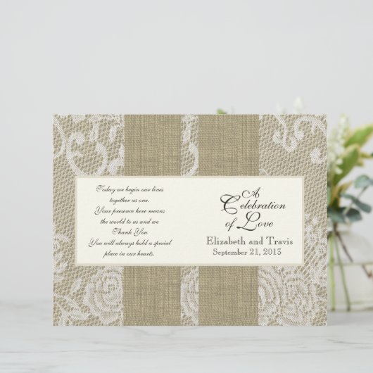 Burlap- en Lace Wedding-programma (Staand voorkant)
