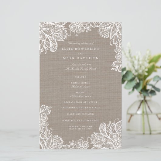 Burlap- en Lace Wedding-programma's (Staand voorkant)