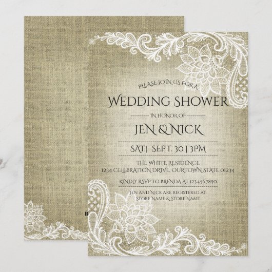 Burlap en Lace Wedding Shower Kaart (Voorkant / Achterkant)