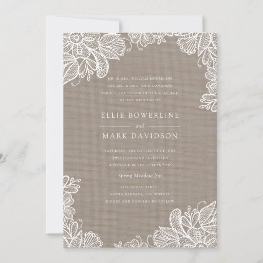 Burlap- en Lace Wedding-uitnodiging Kaart (Voorkant)