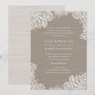 Burlap- en Lace Wedding-uitnodiging Kaart