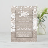 Burlap en Lace Wedding Uitnodiging, Rustic Wedding Kaart (Staand voorkant)