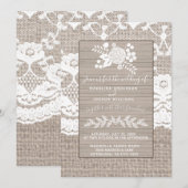 Burlap en Lace Wedding Uitnodiging, Rustic Wedding Kaart (Voorkant / Achterkant)