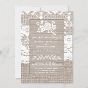 Burlap en Lace Wedding Uitnodiging, Rustic Wedding Kaart