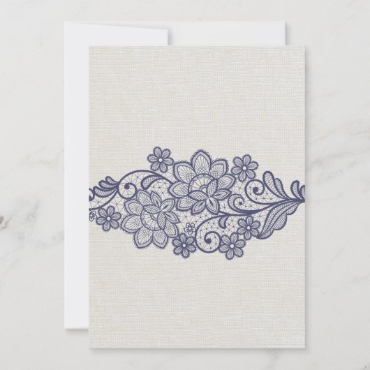 Burlap en Navy Lace | Floral Mr. en Mrs Wedding Kaart (Achterkant)