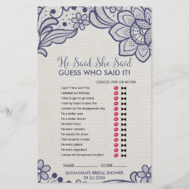 Burlap en Navy Lace "Hij zei dat ze zei: Game"