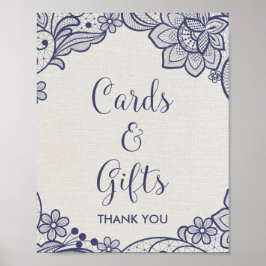 Burlap en Navy Lace | Kaarten en cadeaubonzen Poster