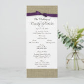 Burlap- en Paarse weddenschappen Programmakaart (Staand voorkant)