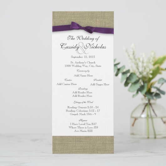 Burlap- en Paarse weddenschappen Programmakaart (Staand voorkant)