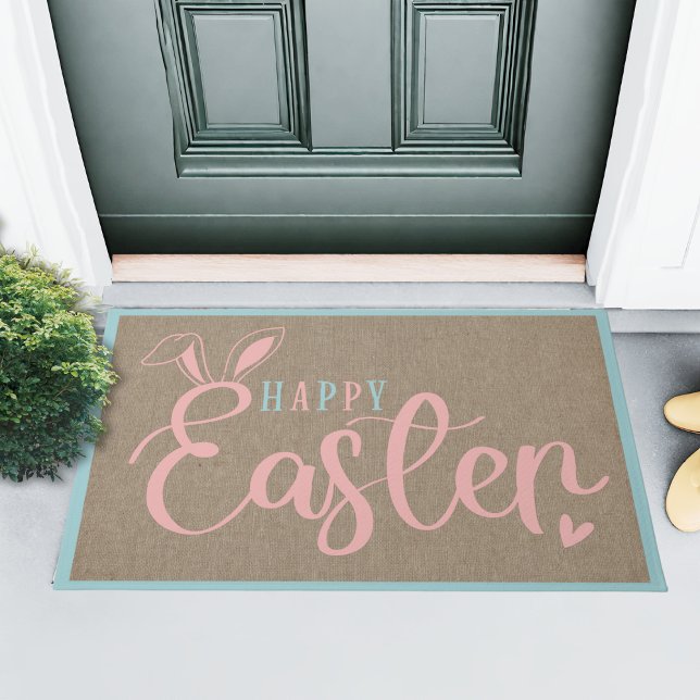 Burlap en pastels gelukkig Pasen met konijnenoren Deurmat (Burlap And Pastels Happy Easter With Bunny Ears Doormat)