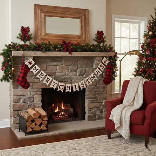 Burlap en plaid-kerst vlaggetjes