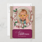 Burlap- en Red Chevron-kerstfotokaart Feestdagenkaart (Voorkant / Achterkant)