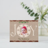 Burlap- en Red Chevron-kerstfotokaart Feestdagenkaart (Staand voorkant)