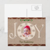 Burlap- en Red Chevron-kerstfotokaart Feestdagenkaart (Voorkant / Achterkant)