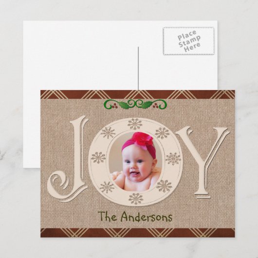 Burlap- en Red Chevron-kerstfotokaart Feestdagenkaart (Voorkant / Achterkant)