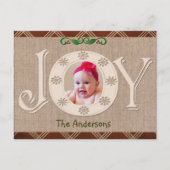 Burlap- en Red Chevron-kerstfotokaart Feestdagenkaart (Voorkant)