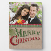 Burlap en Red Pset met kerstfoto Plaque Fotoplaat (voorkant)