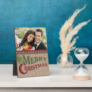 Burlap en Red Pset met kerstfoto Plaque Fotoplaat