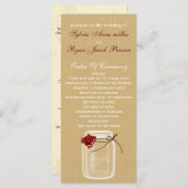 Burlap en Red Rose Mason Jar Wedding Programma Programmakaart (Voorkant / Achterkant)