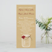 Burlap en Red Rose Mason Jar Wedding Programma Programmakaart (Staand voorkant)