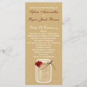 Burlap en Red Rose Mason Jar Wedding Programma Programmakaart (Voorkant)