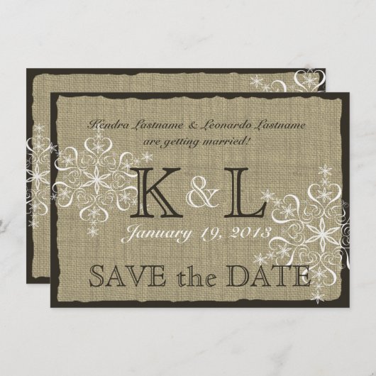 Burlap en Snowflakes Sla de datum op Save The Date (Voorkant / Achterkant)