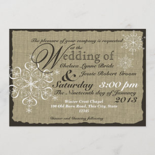 Burlap en Snowflakes Wedding 5 x 7 Kaart
