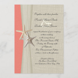 Burlap en Starfish Shell Coral Beach Wedding Kaart