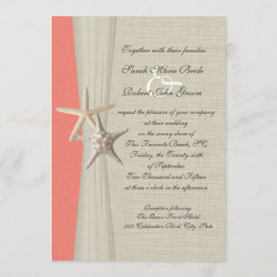 Burlap en Starfish Shell Coral Beach Wedding Kaart