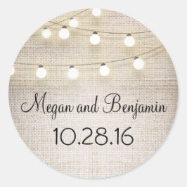 Burlap en String Lights Rustiek Ronde Sticker
