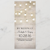Burlap en String Lights Rustieke Trouwprogramma's Programmakaart (Voorkant)