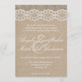 Burlap en Vintage Lace Shabby Chic Wedding Invite Kaart