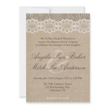 Burlap en Vintage Lace Shabby Chic Wedding Invite