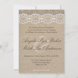 Burlap en Vintage Lace Shabby Chic Wedding Invite Kaart