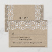Burlap en Vintage Lace Shabby Chic Wedding RSVP (Voorkant / Achterkant)
