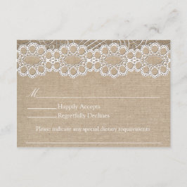 Burlap en Vintage Lace Shabby Chic Wedding RSVP Kaartje