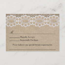 Burlap en Vintage Lace Shabby Chic Wedding RSVP Kaartje