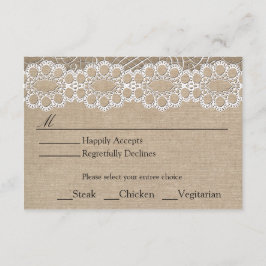 Burlap en Vintage Lace Shabby Chic Wedding RSVP Kaartje
