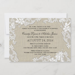  Burlap en White Lace Wedding Kaart