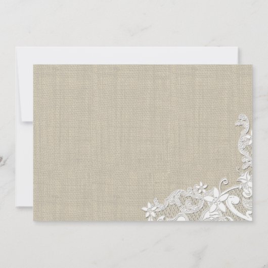  Burlap en White Lace Wedding Kaart (Achterkant)