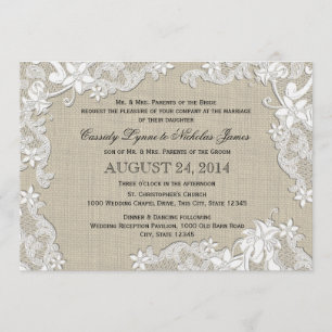  Burlap en White Lace Wedding Kaart