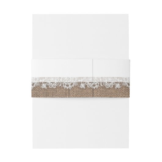 Burlap en witte kant rustieke bruiloft uitnodigingen wikkel (Achterkant Voorbeeld)