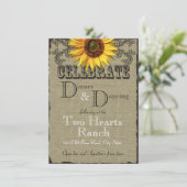 Burlap en zonnebloem Diner en Dans Kaart (Staand voorkant)