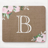 Burlap Floral Blooms Monogram Muismat (Voorkant)