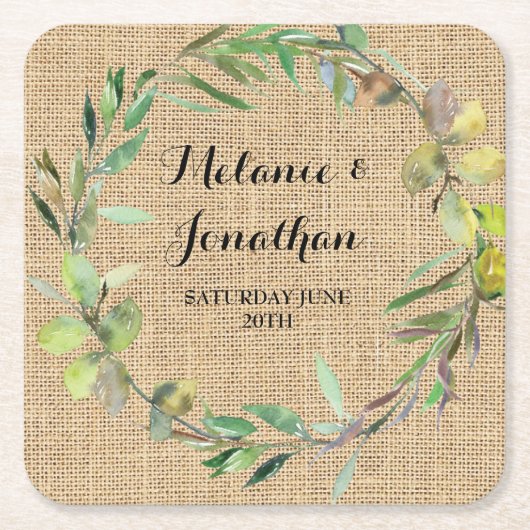 Burlap Floral Chalkboard Onderzetter Mat Wedding P (Voorkant)