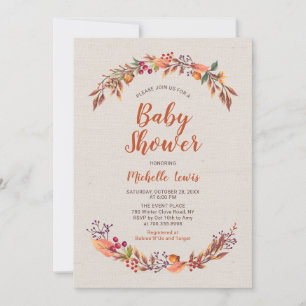 Burlap Floral Herfst Boy Baby shower Invitation Kaart